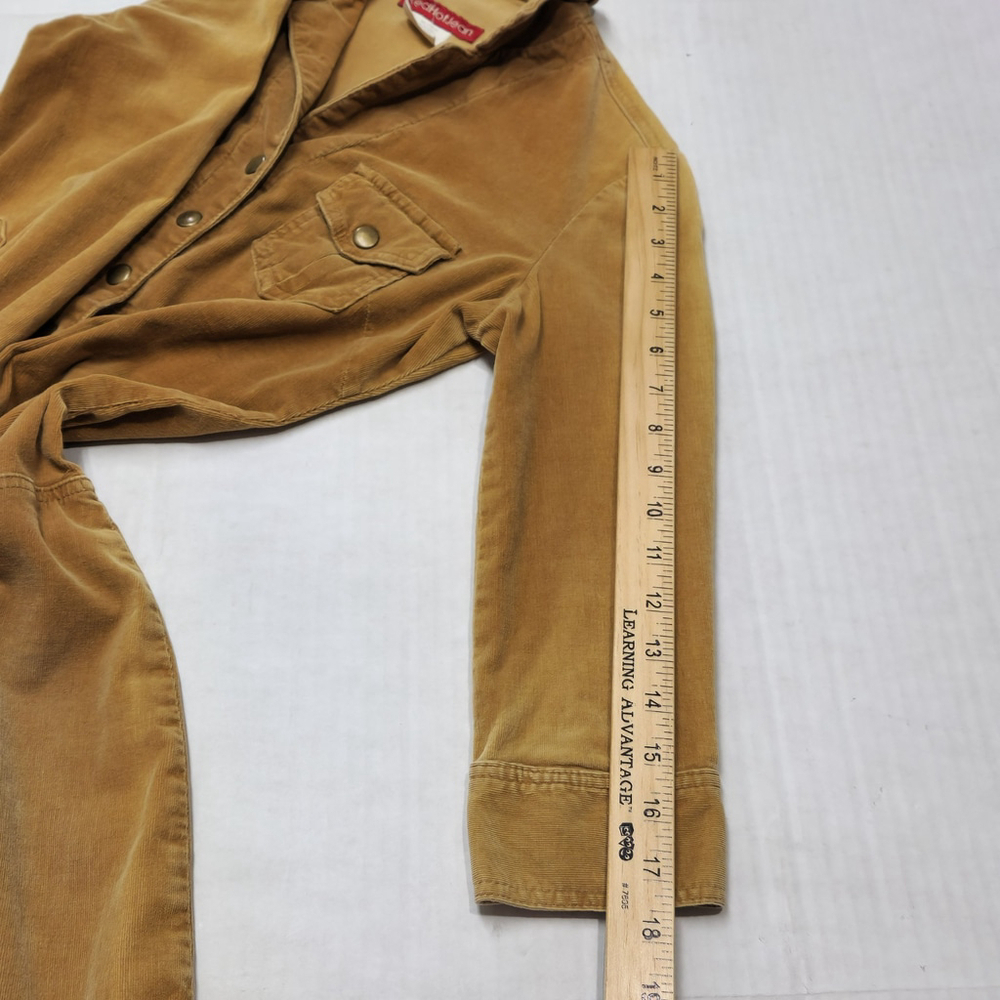 Womens Corduroy Shirt Dress S Tan Stretch Utility Y2K Style Button Front Vintage - Picture 12 of 15